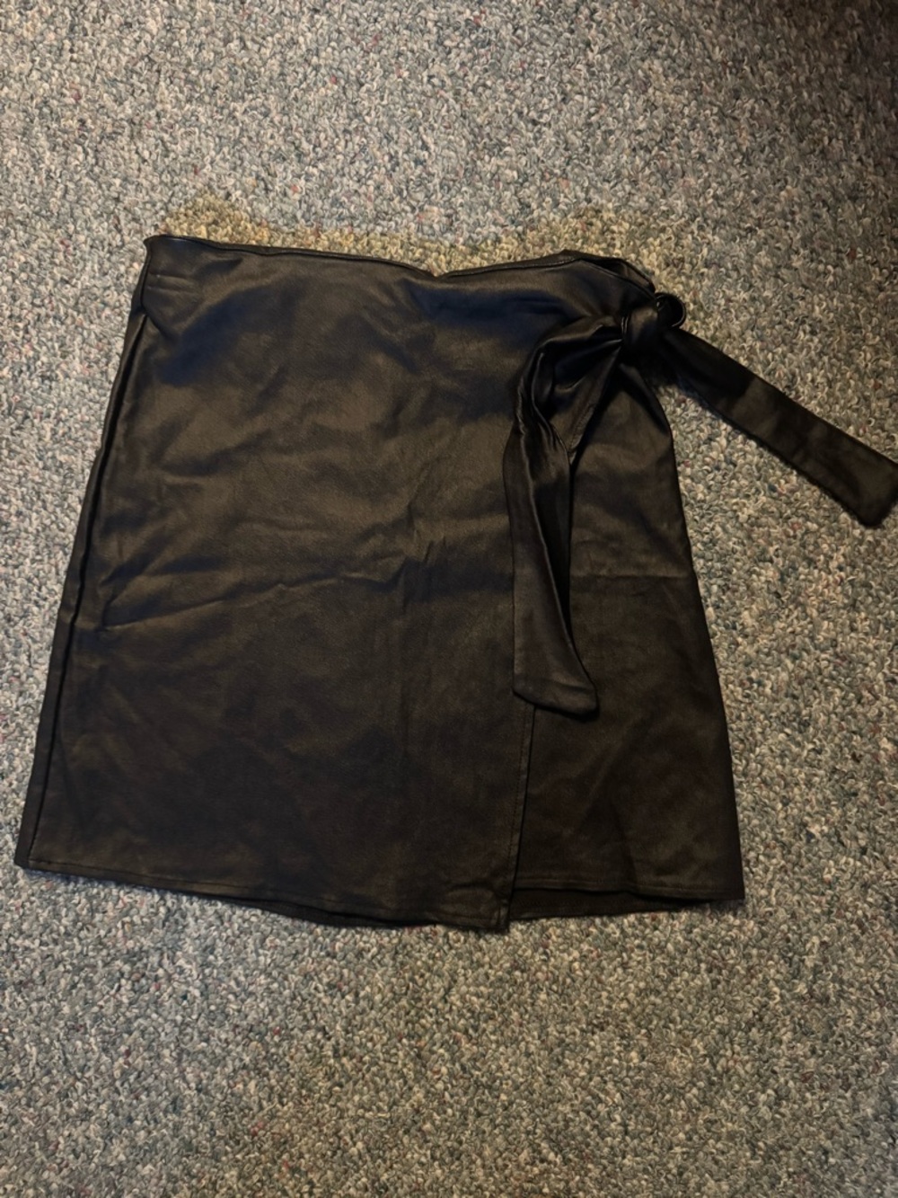 Altar’d State Women's Black Faux Leather Wrap Mini Skirt with Side Tie